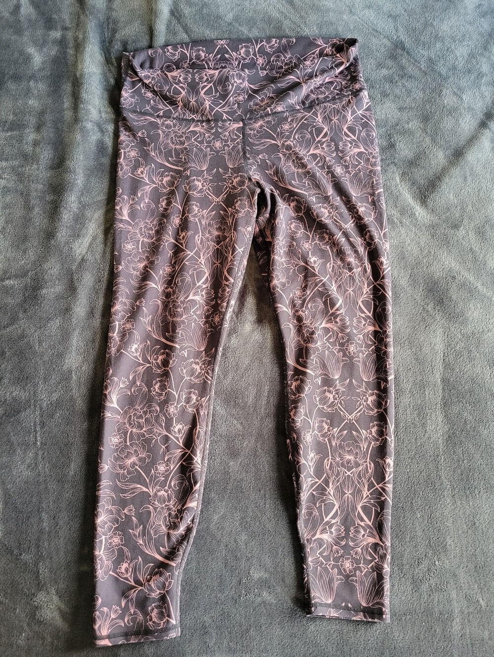 Fabletics Black And Pink Floral Full-Length Leggings